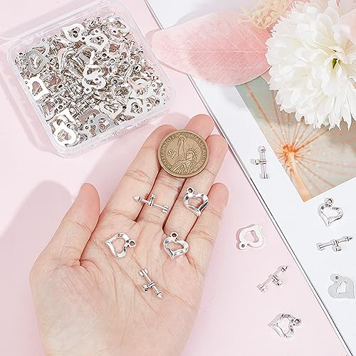 SUNNYCLUE 1 Box 80 Sets Toggle Clasps Valentine's Day Antique Silver Toggle Clasp Heart & Arrow OT Clasp T-bar Closure Clasps Love Heart Closure Connector Alloy Metal Clasp Charms for Jewelry Making - style: Style 5