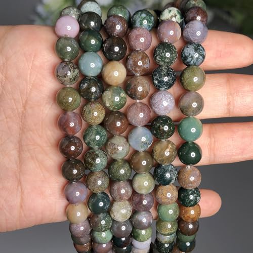 Indian Agate 6mm 60 Pcs Stone Beads for Jewelry Making Large Beads Bracelet Keychain Loose Round Smooth Gemstone Beads Necklace Earrings DIY Arts and Crafts Natural Stone Beads ﻿ - color: Indian Agate, size: 6mm