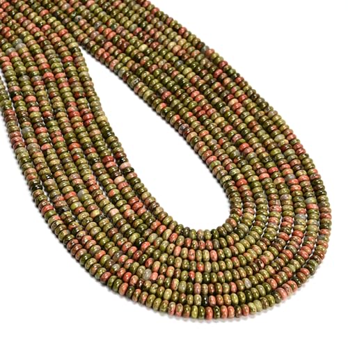 ICAI Beads Natural 2x4mm Rondelle Beads, Abacus Disk Stone Spacer Beads – Loose Natural Gemstone Beads for DIY Bracelet, Necklace, Jewelry Making (Unakite) - color: Unakite, size: 2x4