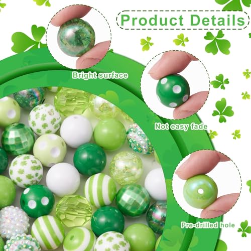 DanLingJewelry 50Pcs 20mm Green Round Bubblegum Beads Green St. Patrick's Day Beads Acrylic Round Ball Beads for Jewelry Making Bracelet - color: 50pcs - green