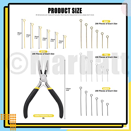 4801 Pcs 6 Size Open Eyepins Assortment Set and Pliers with Store Case in Gold, Silver, Bronze, Gun Metal Open Eye Pins Findings for DIY Earrings, Bracelet, Pendant Jewelry Making