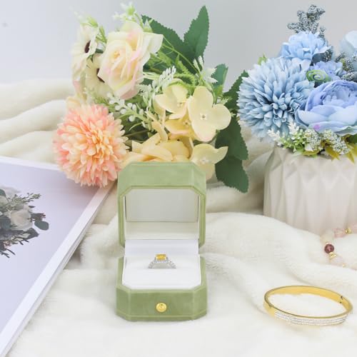 Jewelry Ring Box Small Travel Jewelry Box, Velvet Wedding Ring Box for Business, Engagement, Wedding, Bridesmaid and Mother's Day - Green - color: Ring Box-Green