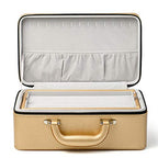 Oirlv Gold Leather Jewelry Box Handmade Travel Jewelry Organizer Storage Case Holder For Girl Lady Earring,Ring,Necklace,Pendant,Watch,Bracelet.(3 layers) - color: Golden