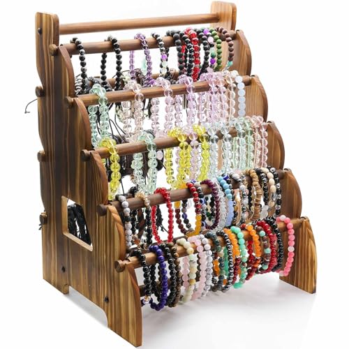 Wooden Bracelet Holder 8 Tier Jewelry Bracelet Display Stand, Portable Organizer for 150-240 Bangles & Scrunchies - for Vendors,Retail Stores, Craft Shows, and Home Storage (vintage) - color: vintage