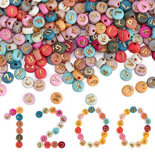 Gionlion 1200+Pcs Colorful Round 4x7mm Letter Beads for Bracelet Making, Acrylic Alphabet Beads for Jewelry Making, DIY Friendship Bracelets with Gold Letters on Colorful Beads Mothers Day Gifts - color: 1.Colorful