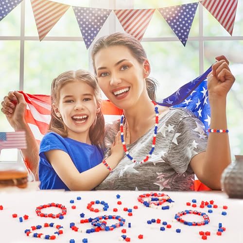 Red White Blue Star Polymer Clay Beads, 300pcs 4th of July Clay Beads for USA Independence Day 250th Anniversary Jewelry Making DIY Bracelet Necklace Craft Patriotic Party Supplies - color: Red White Blue A
