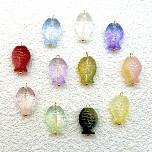 50pcs Glass Pendant Charms - Multicolor Theme Drops for Necklace Craft, Jewelry Making Supplies (Various Styles) - style: Fish