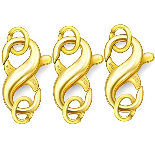 Dailyacc S925 Double Opening Lobster Clasp Sterling Silver and Gold Necklace Bracelet Extender Clasps and Closures for DIY Jewelry - color: Gold 3Pcs, size: 15.5mm × 7.5mm