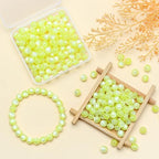 200pcs Glass Beads for Bracelets, 8mm Crystal Glass Round Beads for Jewelry Making, DIY Crafts, Single Box (Light Green) - color: Light Green