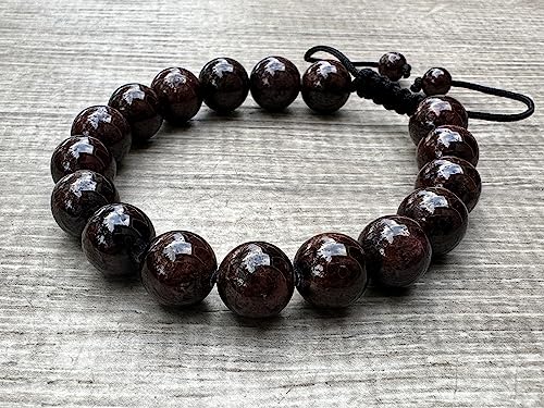 GAF TREASURES Grade A ++ Gemstone Round Bead Adjustable Bracelet 10mm, Genuine Crystal Bead Bracelet, Gift for Men & Women - color: Garnet