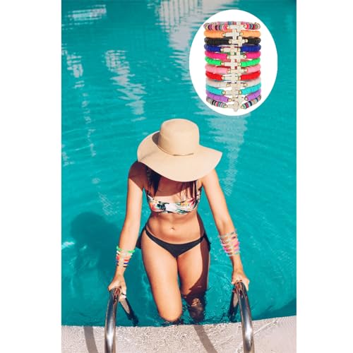 12pcs Friendship Bracelets Beaded Bracelets Heishi Bracelet Cute Bracelets Stack Vinyl Clay Disc Bead Surfer Stretch Summer Beach Bracelets For Women Preppy Bracelets - color: M