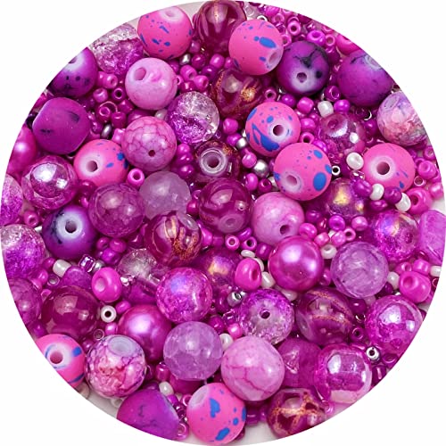 Assorted Glass Resin Beads Multi Size Colors Smooth Cracked Gravel Millet Spacer Beads for Bracelets Necklace Earring DIY Jewelry Making Craft(Rose Red Series) - color: Rose Red Series