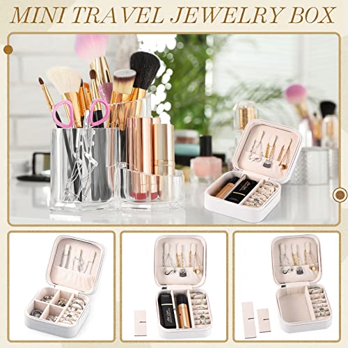 Yinkin 12 Pcs Mini Travel Jewelry Case Bridesmaid Proposal Gift Boxes, Small PU Leather Earring Organizer, Bulk Travel Accessories Portable Jewelry Holder(White) - color: White
