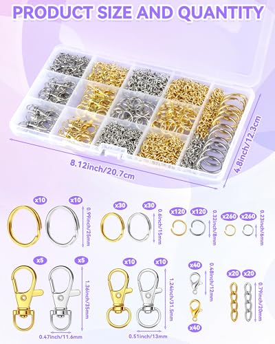 990PCS FIVEIZERO Keychain Making Kit - Keychain kit with Key Ring, Key Chain Clip, Lobster Claw Clasps, Swivel Snap Hook, Jumprings & Extender Chain for Crafts, DIY Projects and Jewelry Making - color: mix