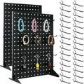 2 Pcs Metal Pegboard Display Stand with 30 Peg board Hooks, Desk Pegboard Shelf for Craft Shows & Fairs, Retail Stores, Vendors Arts and Crafts Finishing - 17x13Inch & Black - color: Black&2