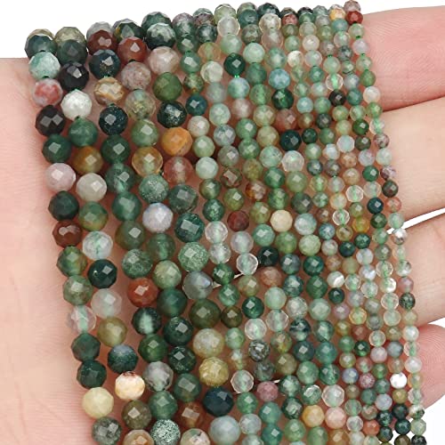 Song Xi 180pcs 2mm Natural Indian Agate Gemstone Beads Faceted Round Loose Stone Beads for Jewelry Making - color: Indian Agate, size: 1.9-2.4mm