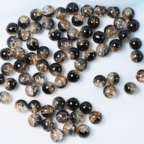 100Pcs 10mm Crackle Glass Beads for Jewelry Making - Round Spacer Crystal Beads Bulk, DIY Craft Supplies for Necklace Bracelet Earrings (Black Coffee) - color: Black Coffee