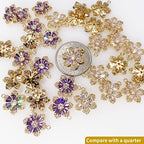 Crystal Zirconia Gold Plated Brass Charms for Jewelry Making Bracelet Necklace Earring Pendant Craft Supplies DIY Accessories - color: FlowerB-Purple-6Pcs