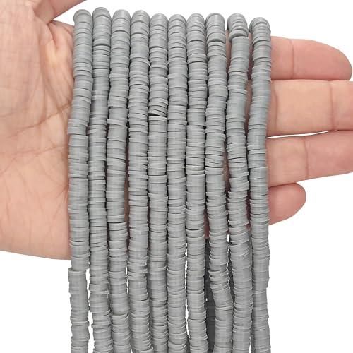 MIIIM 3600 PCS 10 Strands Polymer Clay Beads for Jewelry Making, Vinyl Heishi Beads 6mm for Surfer Bracelets Necklace Making (Grey) - color: XN01-Grey
