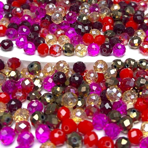 390pcs Glass Beads for Bracelets Making, 8mm Red Series Faceted Crystal Loose Bulk Beads for Earring Necklace Jewelry Crafts DIY Suncatchers - color: Red