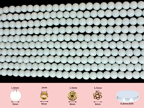 650PCS 8mm Snow White Glass Beads for Jewelry Making,Round Smooth Beads, Bracelet Space Loose Beads for Earring, Necklaces-Adult Craft Supplies - size: 8mm White #361