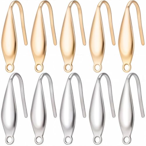 SUNNYCLUE 1 Box 80Pcs Earring Hooks Stainless Steel Ear Wires Fish Hooks 18K Gold Plated Metal Earring Findings Earring Hook with Loops Wide French Earring Hooks for Jewelry Making Supplies Women - color: 80pcs 18k Gold Plated & Stainless Steel Drop Shape