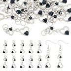 FASHEWELRY 15Pcs Crystal Rhinestone Heart Pendants, Hollow Heart Alloy Dangle Charms Black Glass Love Charms Platinum for DIY Valentine's Day Necklace Earring Jewelry Making - color: Heart-Black