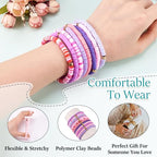 Friendship Bracelet Beaded Bracelet Heishi Surfer Bracelets Set Polymer Clay Heishi Beads Stretch Bracelets Preppy Bohemian Summer Beach Bracelets for Women - color: Purple