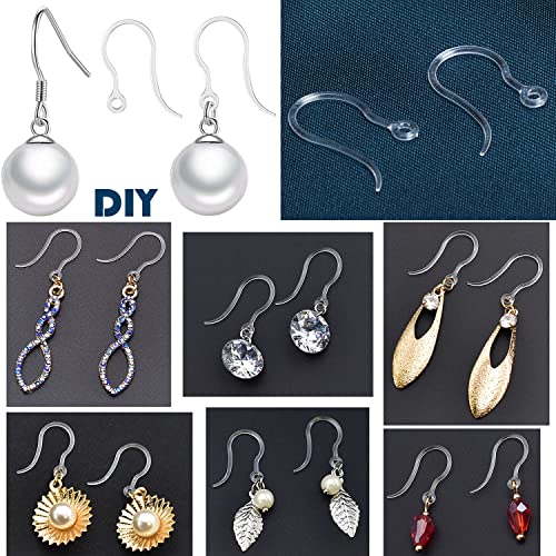 60pcs Safety Non-Allergenic Plastic Earring Hooks Ear Wire Anti Allergy Hooks Earring Findings DIY Jewelry Making for Sensitive Ears(Clear) - color: Clear Hook 60pcs