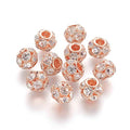 Craftdady 30Pcs Crystal Rhinestone Disco Ball Beads 14mm Rose Gold Rondelle European Loose Beads Large Hole Brass Spacer Beads for Bracelet Necklace Earring Craft Making - color: Rose Gold-14x12mm