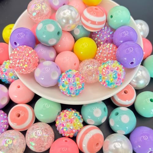 50PCS Bubblegum Beads 20mm，Large Beads for Jewelry Making，Round Circle Chunky Bead for Craft Pen Keychain Bracelets, beadable for Dog cat Collar Necklace (Colorful Sunshine) - color: colorful sunshine