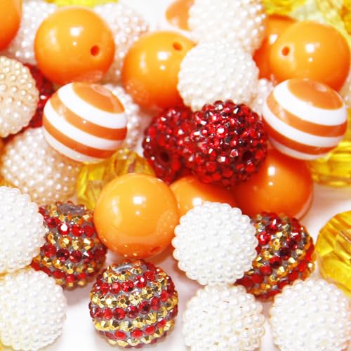 48 Pcs 20mm Beads for Pens Rhinestone Bubblegum Bead Orange Crystal Acrylic Round Chunky Beads Sparkly Craft Large Balls Bead for Pen Beadable Keychain Bracelet Necklace DIY Jewelry Making Supplies - color: Orange