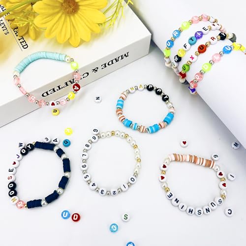 MIIIM 1920 Pcs Pony Beads Letters for Bracelets Making, Vowel-Rich Alphabet Kit with Minimized Rare Characters, 4x7mm Round Letter Beads, Numbers (White and Black) - color: Round White and Black