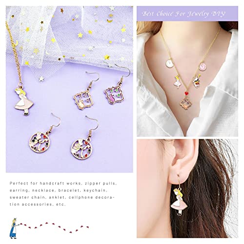 JIALEEY 19PCS Assorted Gold Plated Enamel Alice in Wonderland Wreath Charm Pendant DIY for Necklace Bracelet Jewelry Making and Crafting