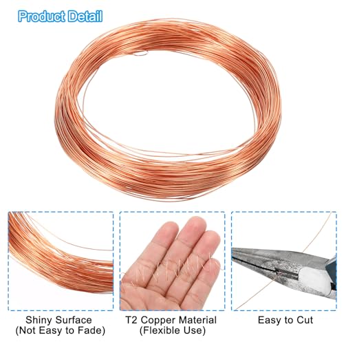 PATIKIL 99.9% Soft Copper Wire, 1Pcs 28Gauge/0.3mm Diameter 25m/82ft Spool Pure Copper Craft Wire for Jewelry Making Beading Garden Plants - size: 28Gauge