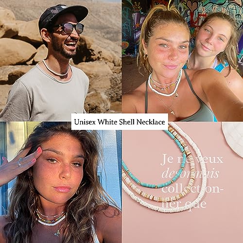 CANEVINKA Bohemian Beaded Choker Necklace 18K Gold Plated Bead Pendant Necklace Vintage Handmade Jewelry for Women - style: Puka Shell