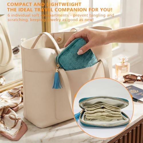 Small Jewelry Travel Organizer - 6 Layer Soft Jewelry Pouch for Bracelets, Necklaces & Rings, Pefect Trip Gift for Women