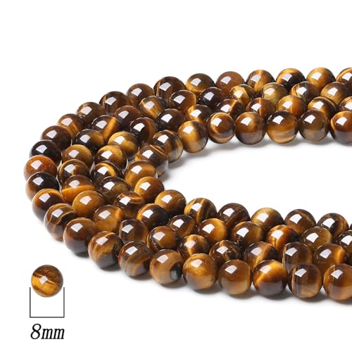 DUQGUHO Tigers Eye Beads 8mm Brown Beads for Bracelets Natural Crystal Gemstones Bead 47PCS - color: Brown#1