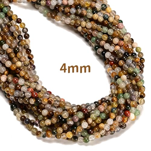 JM Design 4mm 92Pcs Multicolor Mixed Gemstone Smooth Round Beads, 15" Strand Gemstone Loose Spacer Stone Beads for Jewelry Making Craft DIY Necklace - size: 4mm