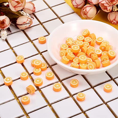 50PCS Handmade Polymer Clay Round Beads Orange Slice Loose Beads Fruit Theme Spacer Beads for DIY Bracelet Necklace Earring Charm Jewelry Making Hole 1.8mm - color: Orange Slice