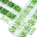 qiipii 3180Pcs Light Green Nail Rhinestones Multi Shapes Crystal Grass Green Flatback K9 Glass Rhinestones Gems Round Beads Stones Diamonds jewels w Wax Pen for Nails Face Eye Makeup Clothes Shoes DIY - color: Light Green, size: A Set