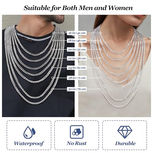 Besteel 925 Sterling Silver Cross Necklace for Men Women - 5mm 316L Stainless Steel Cuban Link Chain - Religious Baptism Easter Spring Cross Pendant Simple Faith Jewelry 16-30 Inches - size: 18 in=46 cm (Women's Standard)