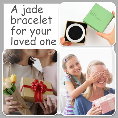 Landical 2.4'' Natural Jade Bracelet for Women Jade Bangle Bracelets with Box Good Luck Bangle Jewelry Gift for Mother - color: White