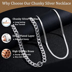 CHESKY 14K Gold Plated Chunky Necklace for Women, Trendy Paperclip Chain Necklace Thick Cross Heart Pendant Necklace Layered Herringbone Cuban Link Chain Toggle Necklaces Non Tarnish Jewelry - color: silver, style: cuban+herringbone