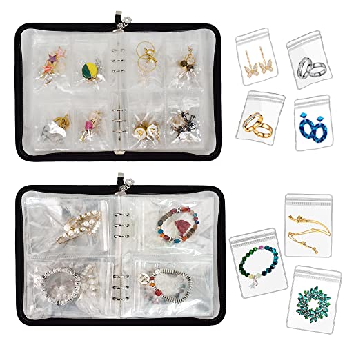 Transparent Jewelry Storage Book Travel Jewelry Organizer Earring Organizer Case Bracelet Holder for Necklace Ring with Anti tarnish Pouches, Pack of 2 - color: Black,Pack of 2