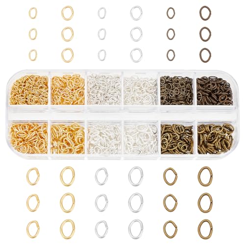 PH PandaHall 1860pcs 3 Colors Oval Jump Rings, 4x3mm 5x4mm 6.5x4.5mm 7x5mm Iron Open Rings Connectors Jewelry Findings for Earring Bracelet Necklace DIY, Antique Bronze/Golden/Silver