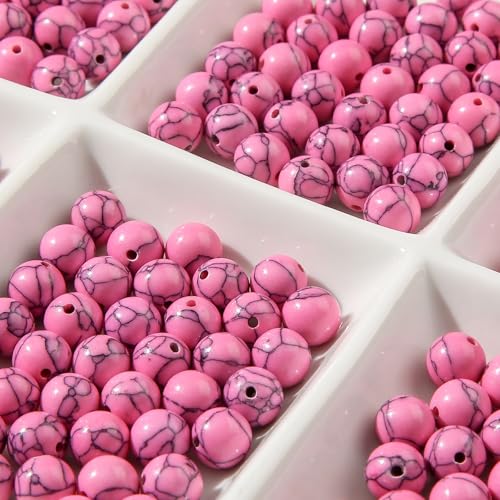 8mm Turquoise Beads 190pcs Natural Stone Gemstone Bead Round Loose Beads for DIY Crafts Bracelet Necklace Earrings Jewelry Making (Pink) - color: pink