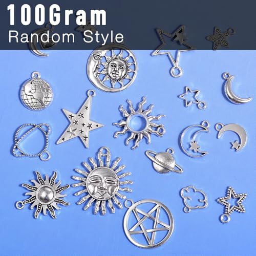 stino 100 Gram Metal Charms for Jewelry Making, Silver & Gold Plated, Bulk Pack for Bracelets, Necklaces, Crafts - color: Celestial Silver