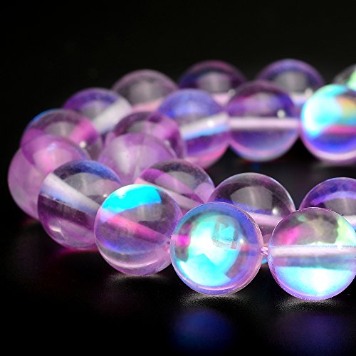RUBYCA Round Moonstone Crystal Glass Beads Aura Iridescent for Jewelry Making (1 Strand, 8mm, Purple) - color: Light Purple, size: 8mm
