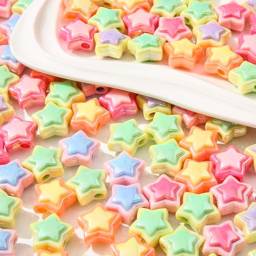 150pcs Ab Color Star Beads Acrylic Bead Stars Shape Beads for Jewelry Making Handmade DIY Bracelet, Charms Keychain Craft Supplies (Star) - color: star